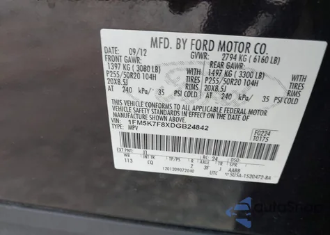 2013 Ford Explorer Limited from USA, damaged, VIN 1FM5K7F8XDGB24842